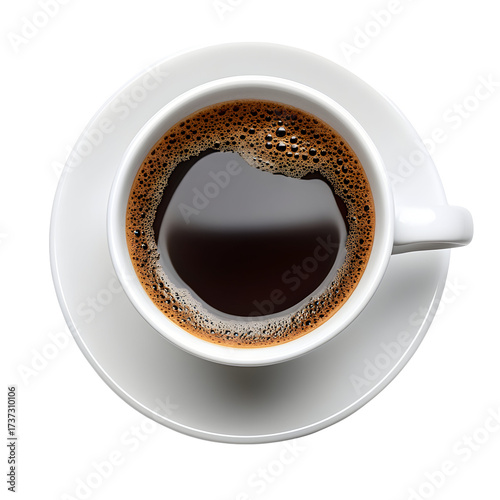 Aerial View of a Cup of Black and White Coffee on a Small Plate
