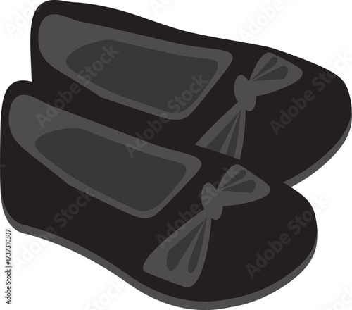 Black Pointed-Toe Flats with Bow Detail Illustration