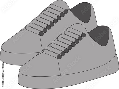 Gray Simple Low-Top Lace-Up Sneakers Illustration