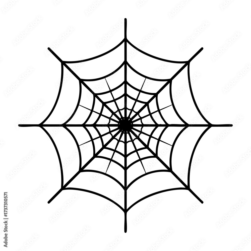 Obraz premium Symmetrical spider web black outline drawing, perfect for crafts, invitations, or educational materials about spiders and arachnids.