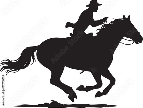 Black silhouette of a cowboy riding a galloping horse vector
