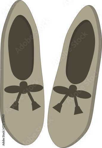 Taupe Ballet Flats with Dark Bow Tassels Illustration