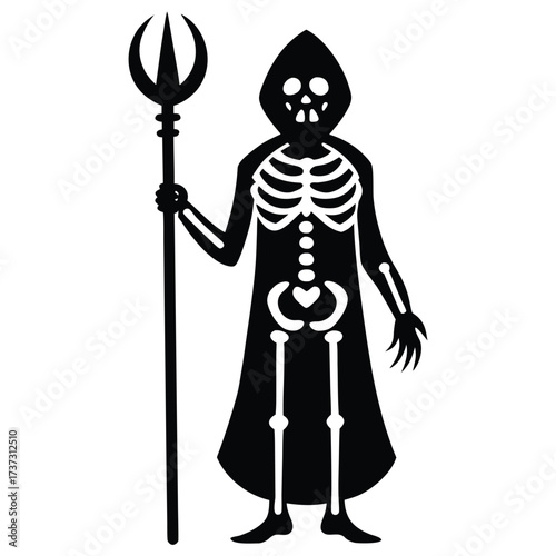 skeleton staff silhouette vector illustration