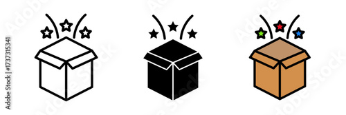 Magic box icon magic stars, Surprise symbol. vector illustration on white background.