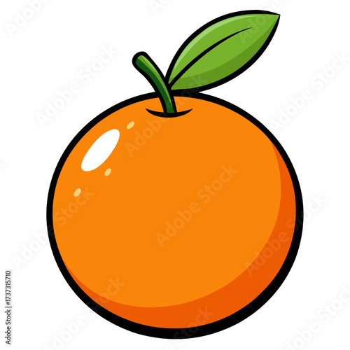 Vibrant cartoon orange with a glossy shine and a fresh green leaf, perfect for designs that need a pop of citrusy fun and healthy vibes