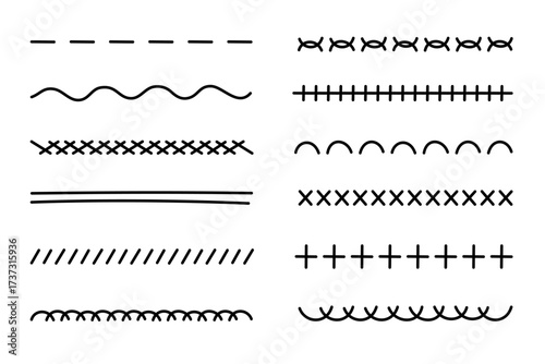 Underlines set, hand drawn accentuation marker pen strokes. Doodle style divider separator handwritten collection wavy curly various strips art lines. Isolated. Vector illustration