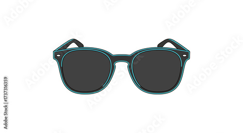 Vector illustration of stylish black sunglasses with a teal accent line. Modern flat design fashion eyewear icon isolated on a white background