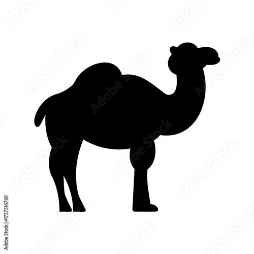Silhouette of a camel, showing its distinctive hump and sturdy build