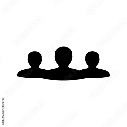 Three person icon silhouette in black against a white background view
