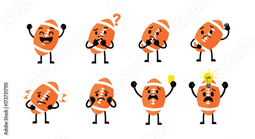 Collection of american football characters expressing different emotions and reactions.