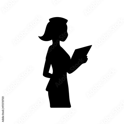 Silhouette of a Nurse in Uniform Reading a Chart or Document