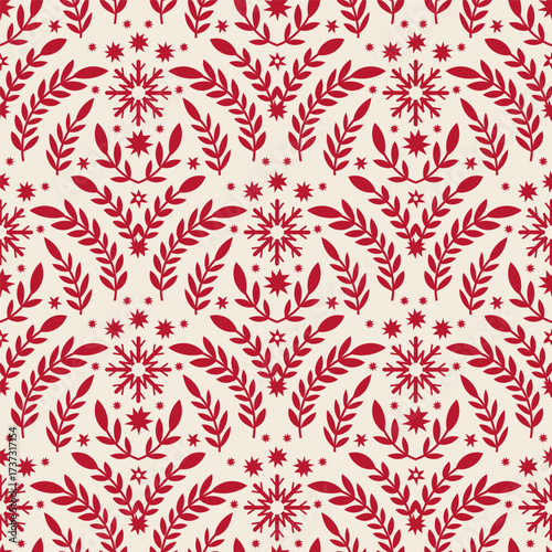 Red Leaves Snowflake Seamless Pattern