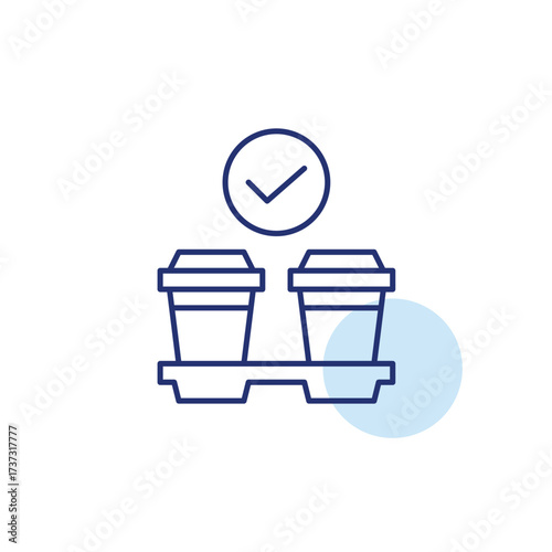 Takeaway coffee cups and checkmark. Food and drink safety. Pixel perfect, editable stroke vector icon