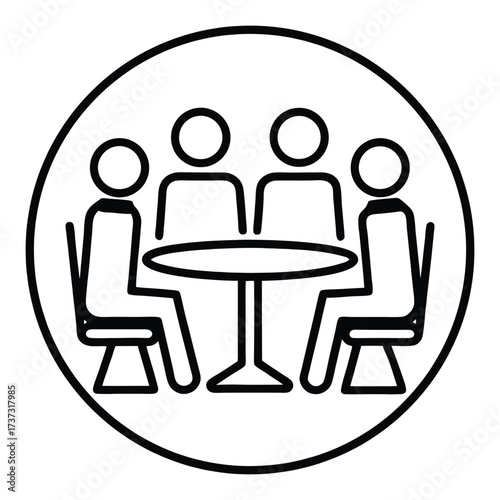 Team meeting icon representing collaboration and board members around a table