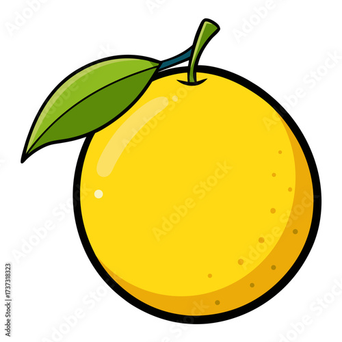 Bright and cheerful cartoon orange with a fresh green leaf, perfect for healthy eating campaigns or children's educational resources about fruit and nutrition