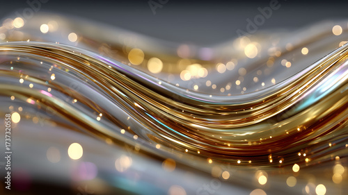 Abstract gold flowing waves with glowing bokeh lights and luxurious motion design