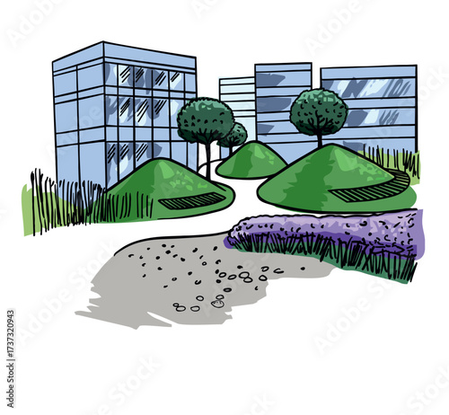 Urban garden modern landscape design with geoplastics