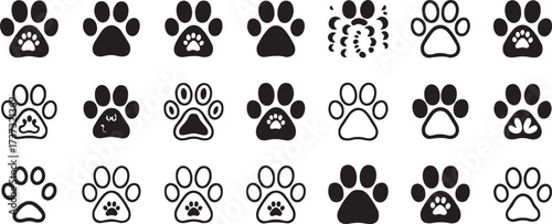 paw print clipart, animal paw icons, dog cat paw vector, pet footprint graphics, wildlife paw symbols, black white paw clipart, printable paw designs, animal track illustration, paw icon set, pet love