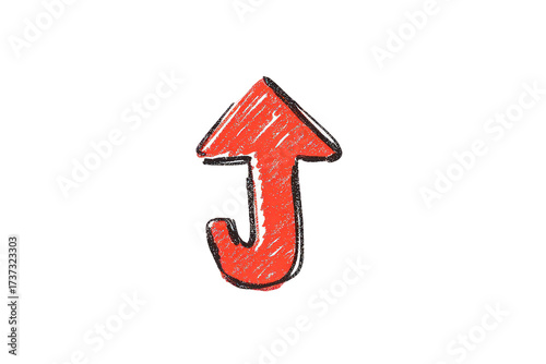 Red Upward Arrow Chalk Drawing on Transparent Background