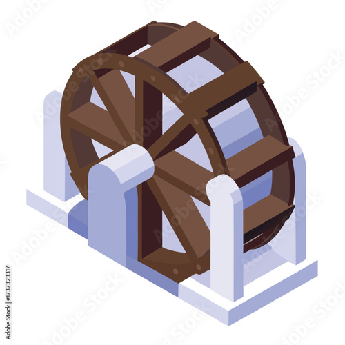 Waterwheel Illustration: A detailed illustration captures the intricate structure of a classic waterwheel. The image showcase its elegant wooden design. The image gives an eye to historical machinery.
