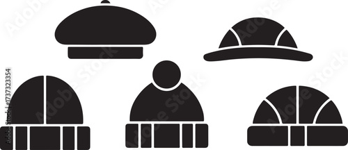 winter hat silhouette clipart, beanie hat illustration, cold weather accessories, knitted cap vector, winter fashion icons, black white hat clipart, printable headwear designs, cozy winter graphics, h