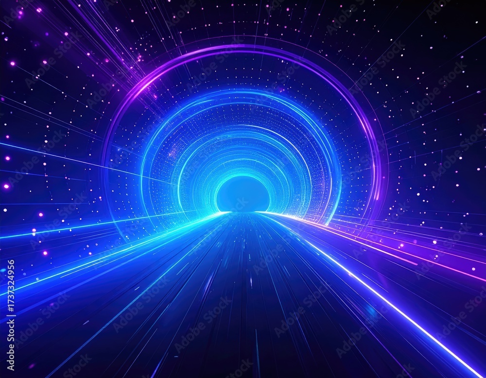 Obraz premium Futuristic tunnel of blue & purple neon light