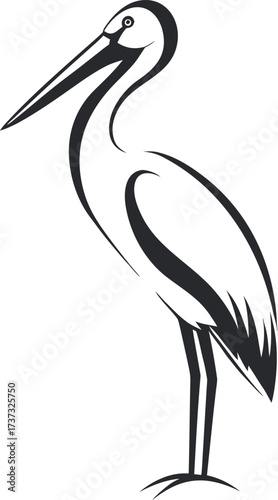 Black vector tattoo illustration of a pelican and heron bird silhouette in a tribal nature art style on a white background