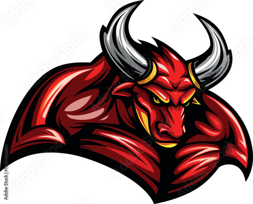 Red devil head with horns, tribal tattoo vector design illustration of fire and dragon elements