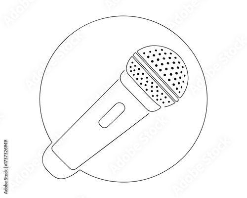 A vector illustration of a retro metal microphone icon for music, audio, or broadcasting on a white isolated background