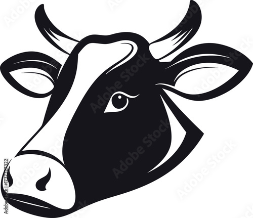 Cow head illustration: A striking illustration showcases the classic form of a cow's head, with bold lines and a striking monochrome color scheme, conveying strength and simplicity.