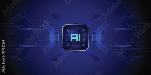 AI Core Innovation: A captivating digital portrayal showcasing an AI-powered integrated circuit board design with its glowing circuits, symbolizing the core of technological advancement.
