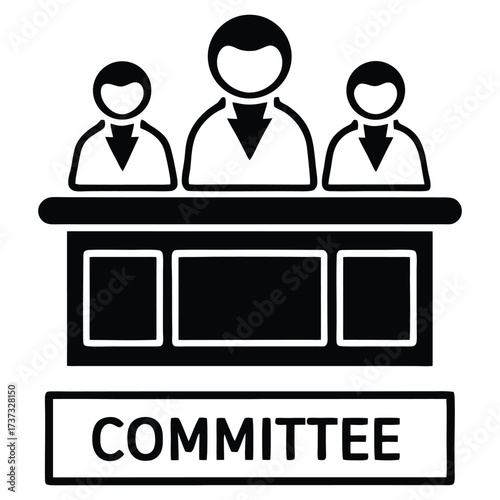 Icons representing a committee meeting business people around a table management team discussion