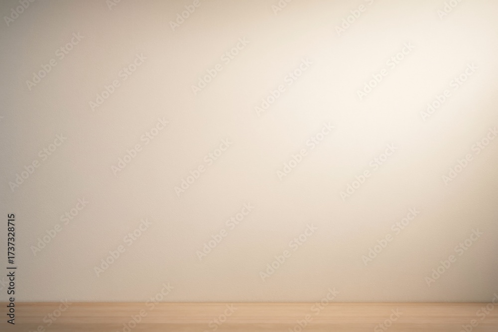 Naklejka premium Minimal beige wall and wooden floor background with soft light for creative display or product presentation in clean empty interior space. Ai generative