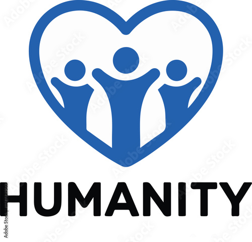 Humanity Logo with Heart and People Figures Unity and Community Design