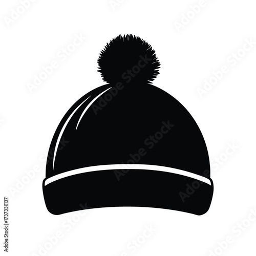 Woolen Winter Hat with Pom Pom Vector Silhouette  