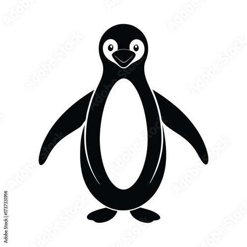 Penguin Standing with Spread Flippers Vector Silhouette  