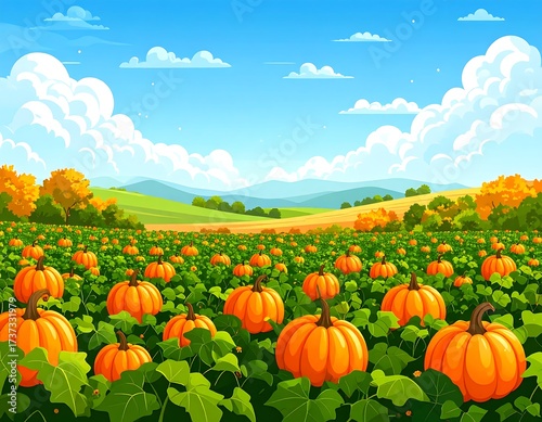 Autumn Pumpkin Patch Landscape.