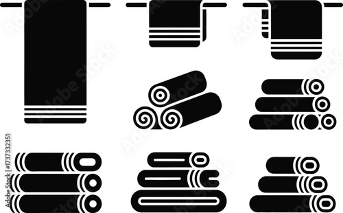 Collection of diverse towel types bathroom home hygiene cleanliness comfort set icon