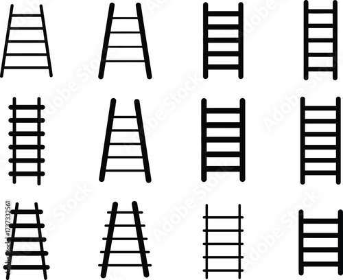 Collection of various ladder icons and symbols isolated on a for design
