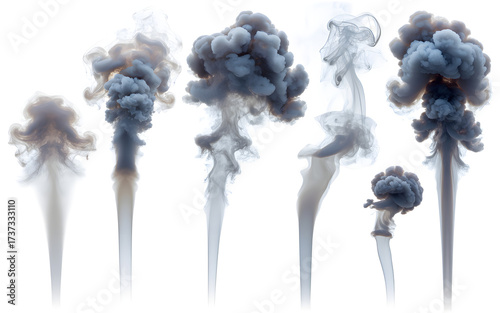 Smoke Plumes Isolated Collection Cloud Burst Pollution Explosion Effect Texture Element