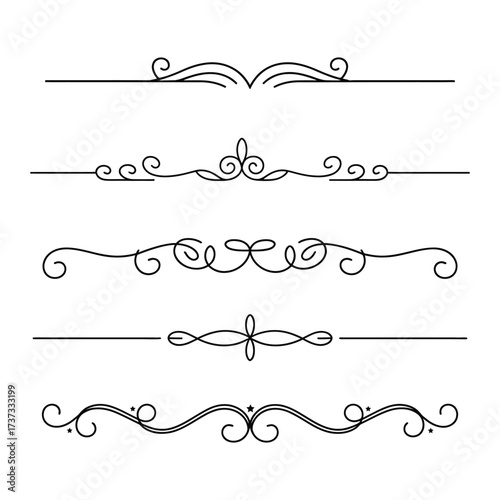 
filigree Elegant decorative flourishes and ornate borders ornamental dividers with scrollwork for design elements, Fancy Line curve lettering, header separator scroll
