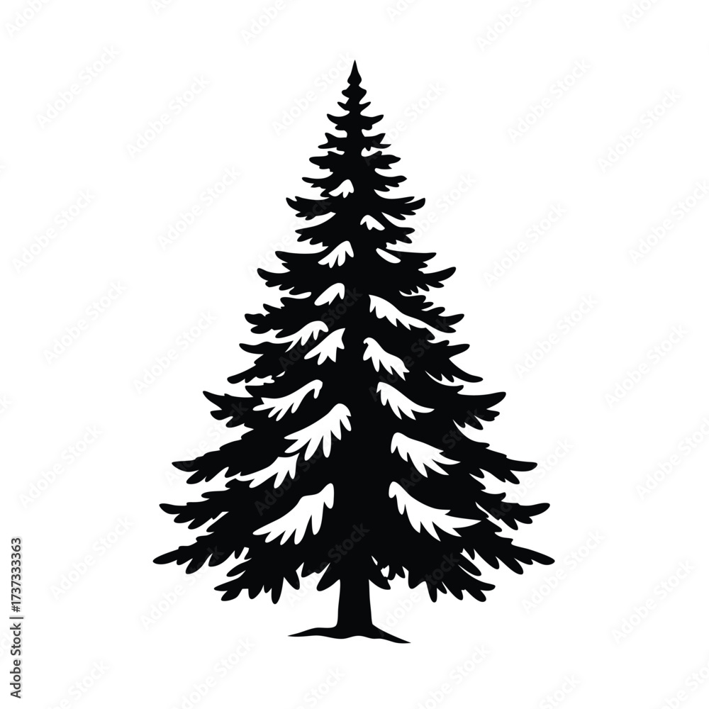 Obraz premium Snow Covered Pine Tree with Branches Vector Silhouette 