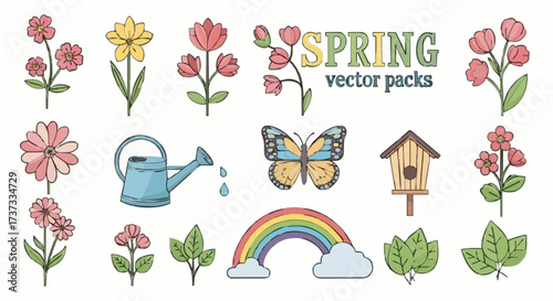 Charming Hand-Drawn Spring Blossom and Nature Icons