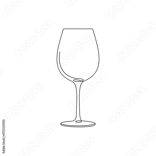 Elegant single continuous line art drawing of an empty wine glass on a stem, symbolizing celebration, luxury, beverage, and minimalist fine dining design.