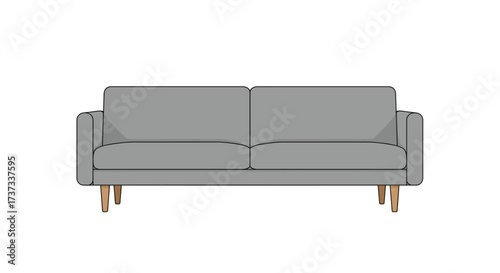 Modern Gray Sofa with Wooden Legs Illustration.