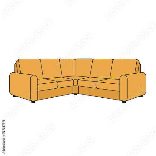 Modern Yellow Sectional Sofa with Cushions and Black Legs.