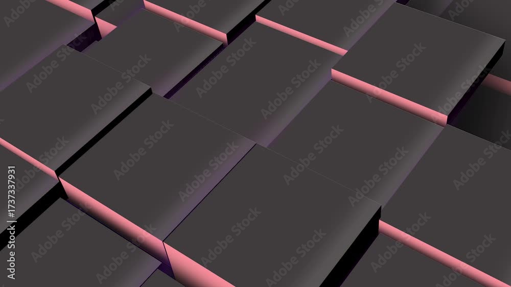 Abstract 3d cube background with pink and purple glowing illumination of geometric shapes