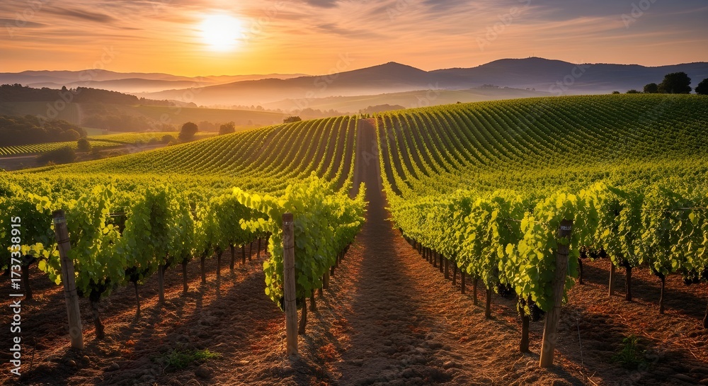 Fototapeta premium vineyard at sunset