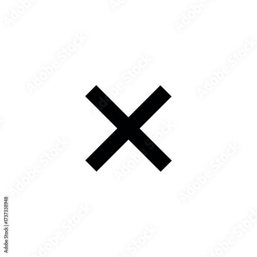Bold, solid black multiplication symbol or close sign, representing mathematics, error, cancel, delete, and a negative action in a simple, fundamental vector graphic.