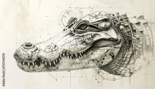 Engineering drawing of a crocodile